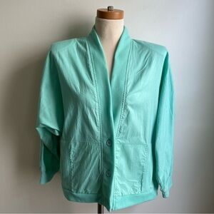 Vintage 80s Aqua Dolman Sleeve Lightweight Cotton Jacket Button Pockets Large